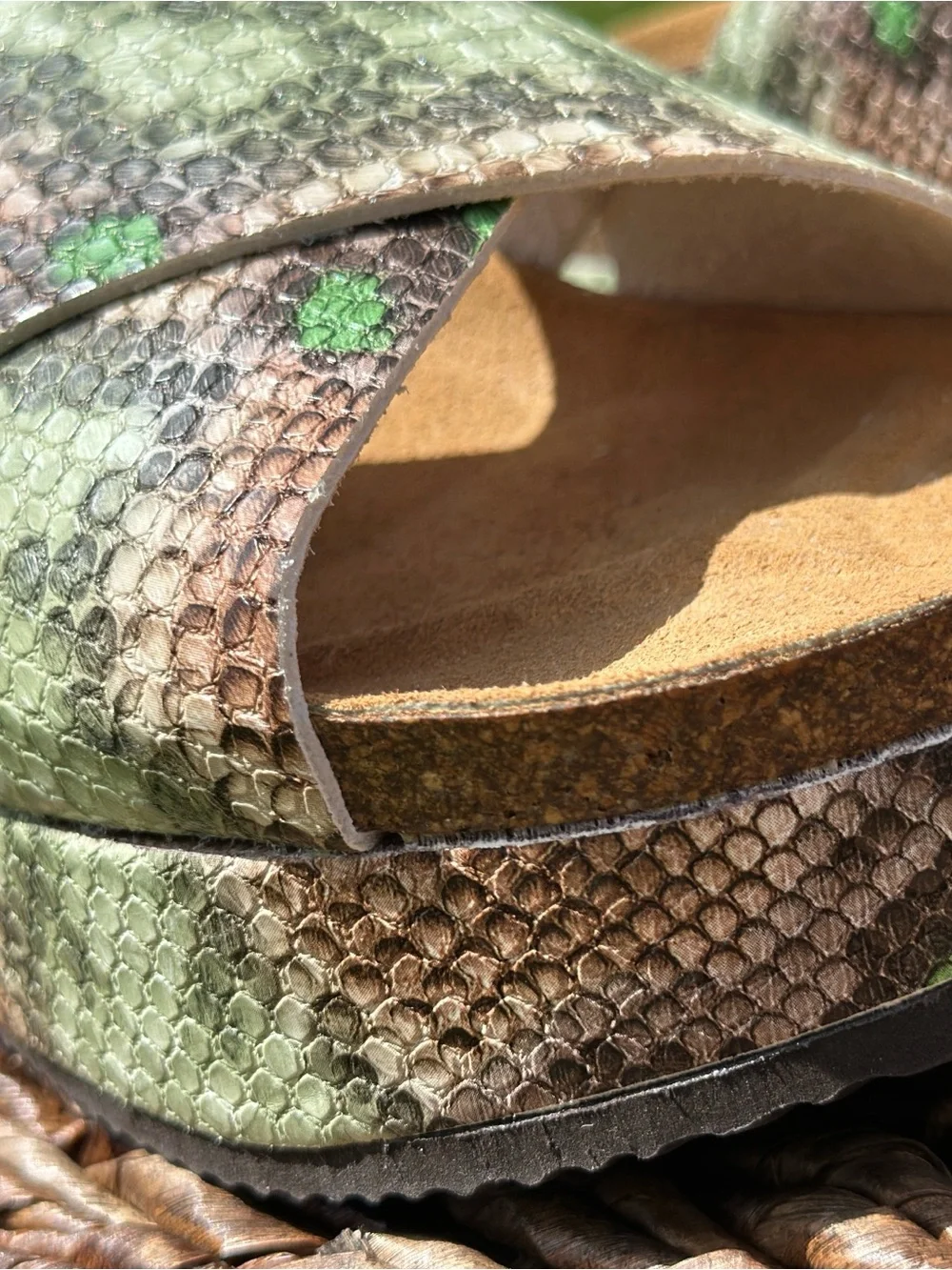 FREE PEOPLE Sidelines Green Snake-Print Slide Flatform Sandal size 36